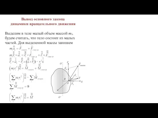 Вывод основного закона динамики вращательного движения Выделим в теле малый