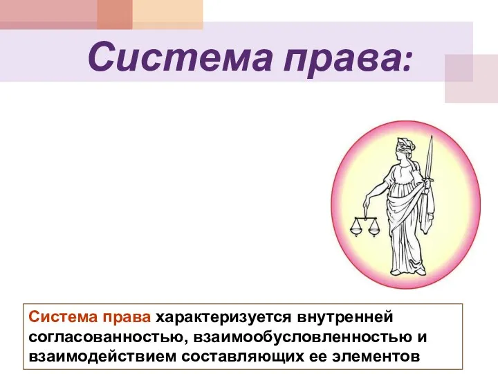 Система права: Система права характеризуется внутренней согласованностью, взаимообусловленностью и взаимодействием составляющих ее элементов