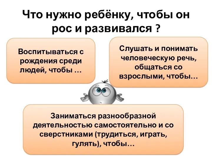 Что нужно ребёнку, чтобы он рос и развивался ? Воспитываться с рождения среди