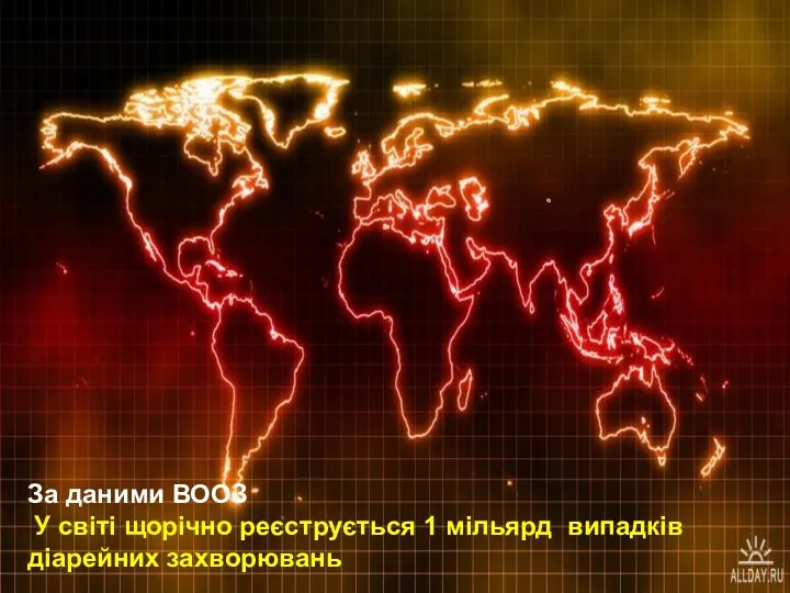 За даними ВООЗ У світі щорічно реєструється 1 мільярд випадків діарейних захворювань