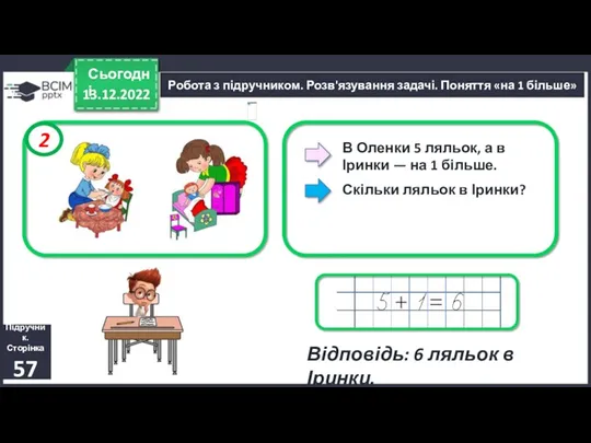 13.12.2022 Сьогодні Підручник. Сторінка 57 Робота з підручником. Розв'язування задачі.