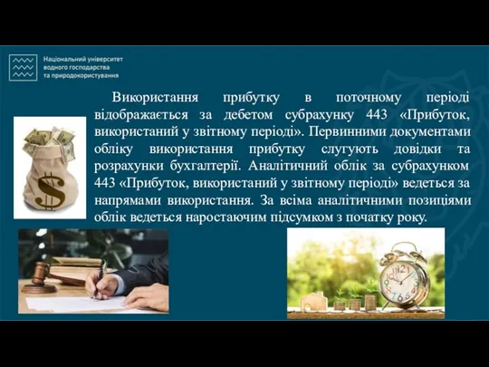 Використання прибутку в поточному періоді відображається за дебетом субрахунку 443