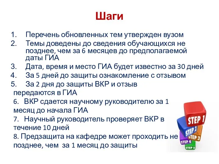 Шаги Перечень обновленных тем утвержден вузом Темы доведены до сведения