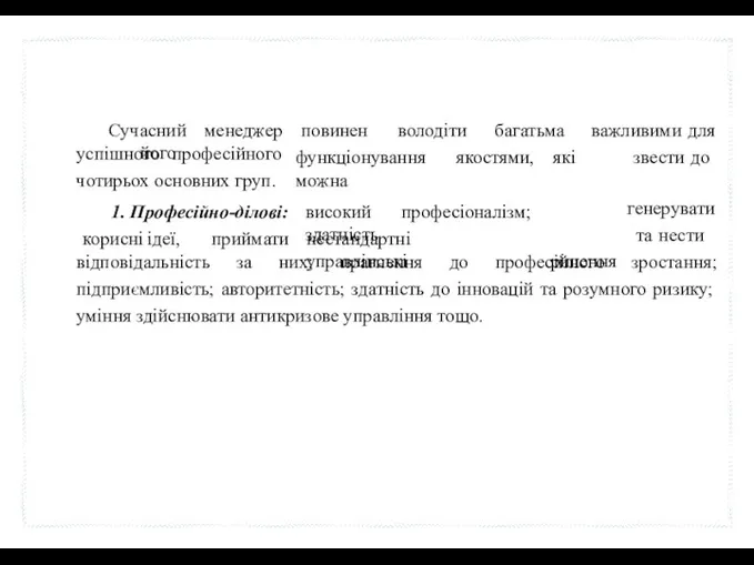 Сучасний менеджер повинен володіти багатьма важливими для його функціонування якостями,