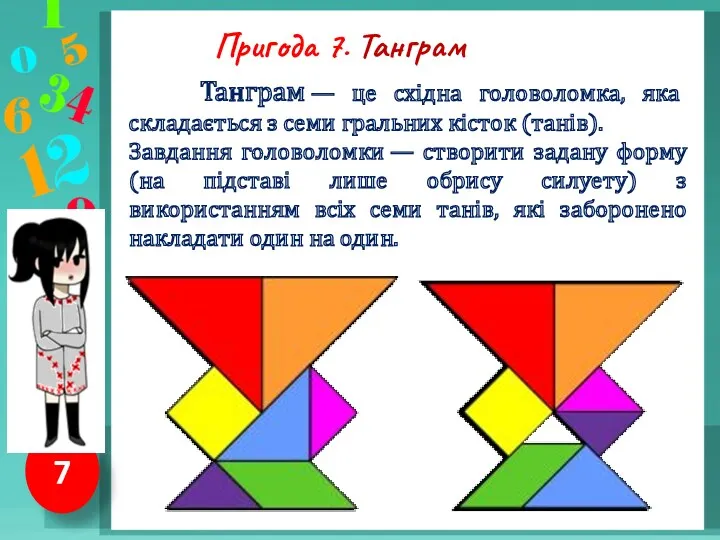 7 Пригода 7. Танграм Танграм — це східна головоломка, яка