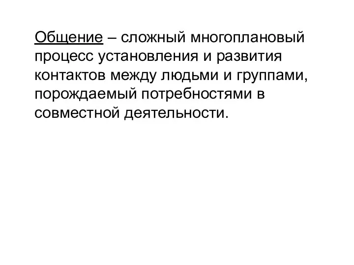 Общение – сложный многоплановый процесс установления и развития контактов между людьми и группами,