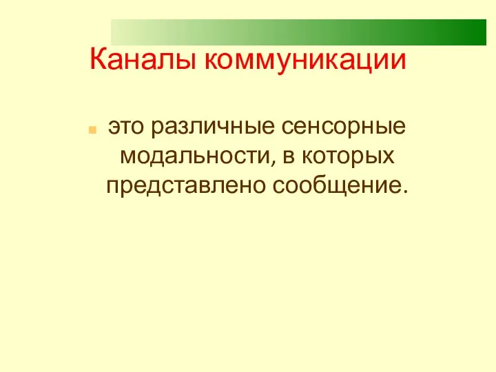 Каналы коммуникации это различные сенсорные модальности, в которых представлено сообщение.