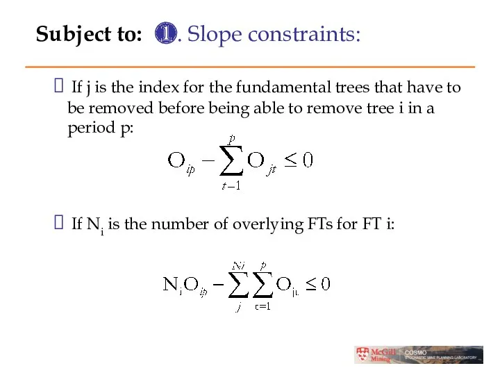 Subject to: ❶. Slope constraints: If j is the index for the fundamental