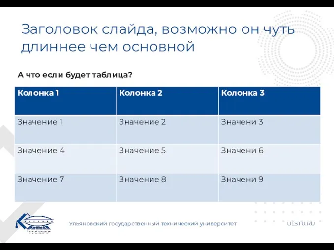 Заголовок слайда, возможно он чуть длиннее чем основной Ульяновский государственный