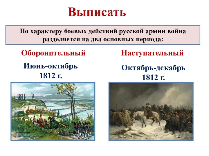 По характеру боевых действий русской армии война разделяется на два основных периода: