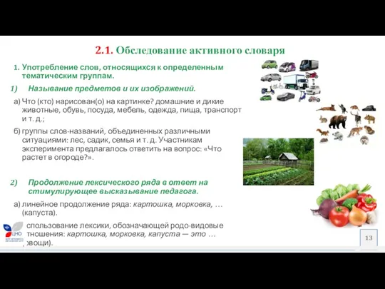 2.1. Обследование активного словаря 1. Употребление слов, относящихся к определенным