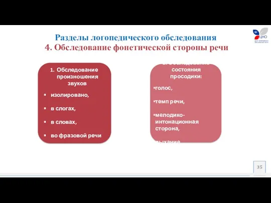 Разделы логопедического обследования 4. Обследование фонетической стороны речи Обследование произношения