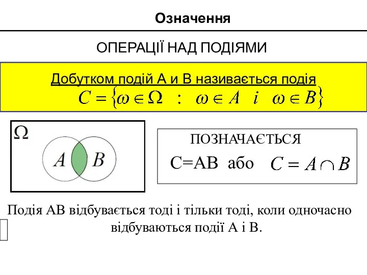 Добутком подій А и B називається подія ОПЕРАЦІЇ НАД ПОДІЯМИ