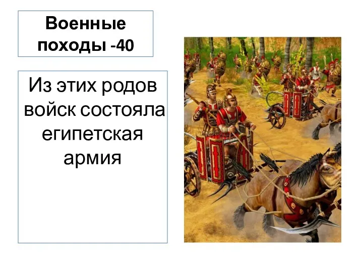 Военные походы -40 Из этих родов войск состояла египетская армия