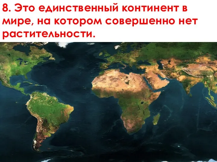 8. Это единственный континент в мире, на котором совершенно нет растительности.