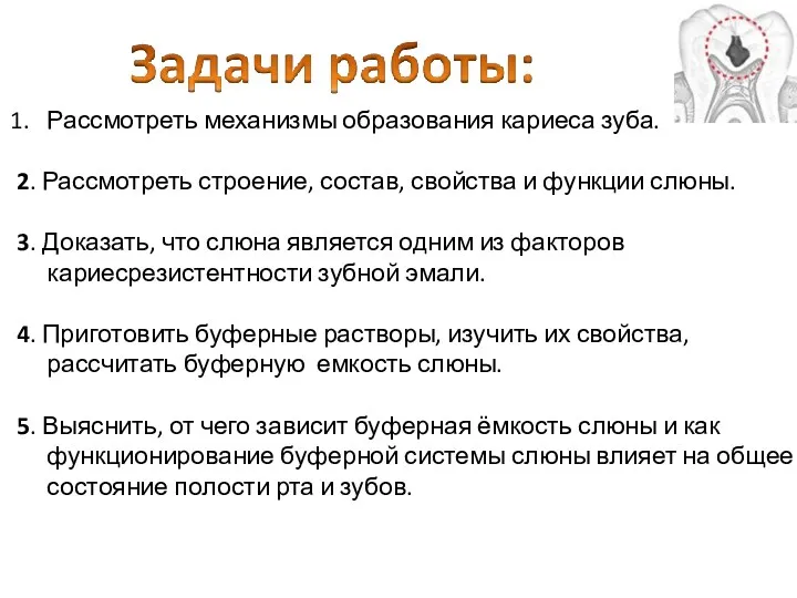 Рассмотреть механизмы образования кариеса зуба. 2. Рассмотреть строение, состав, свойства