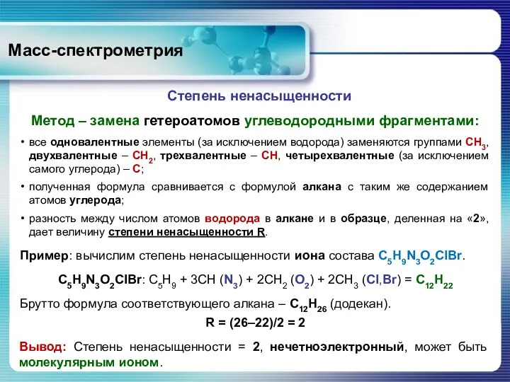 Масс-спектрометрия все одновалентные элементы (за исключением водорода) заменяются группами СН3,