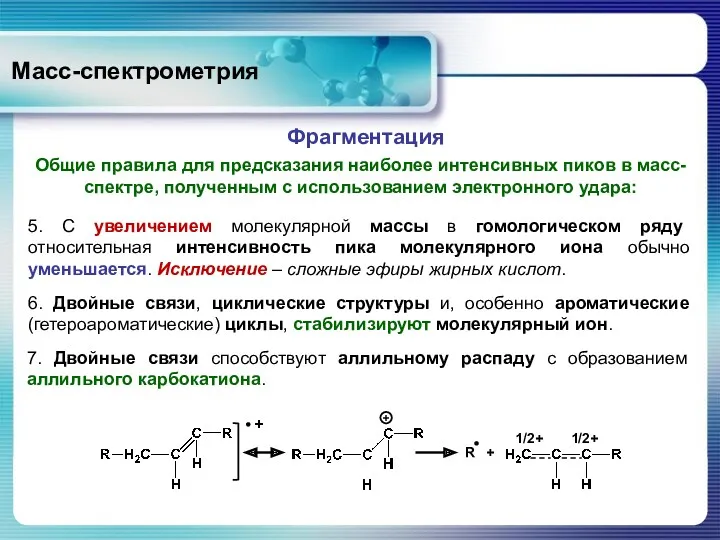 Масс-спектрометрия Общие правила для предсказания наиболее интенсивных пиков в масс-спектре,