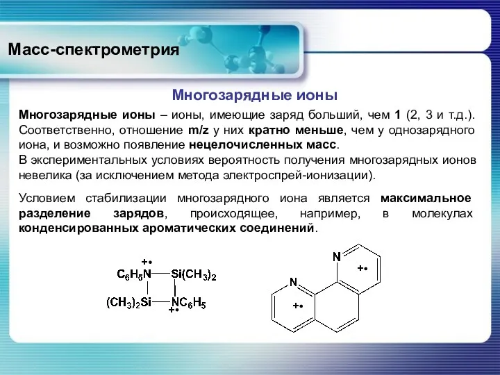 Масс-спектрометрия Многозарядные ионы – ионы, имеющие заряд больший, чем 1