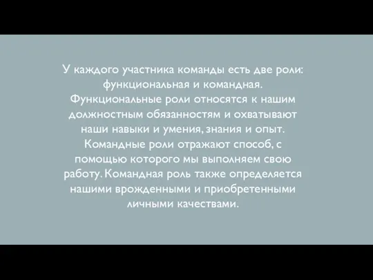 У каждого участника команды есть две роли: функциональная и командная.