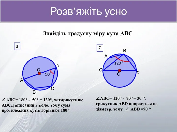 Розв’яжіть усно Знайдіть градусну міру кута АВС ∠АВС= 180° -