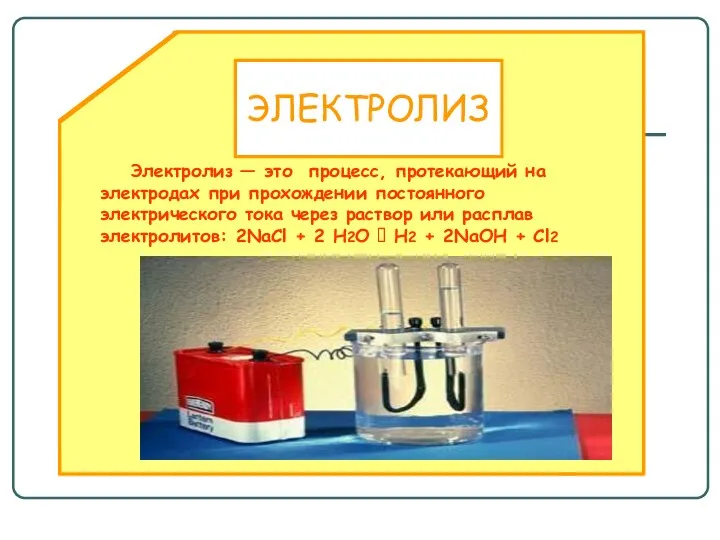 ЭЛЕКТРОЛИЗ Электролиз — это процесс, протекающий на электродах при прохождении