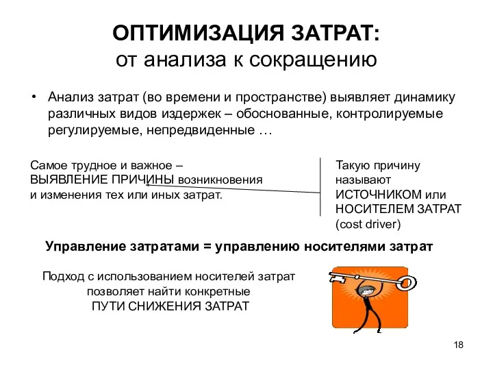 ОПТИМИЗАЦИЯ ЗАТРАТ: от анализа к сокращению Анализ затрат (во времени