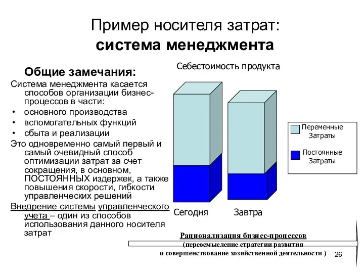 Пример носителя затрат: система менеджмента Общие замечания: Система менеджмента касается