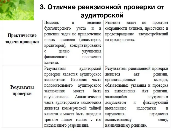 3. Отличие ревизионной проверки от аудиторской