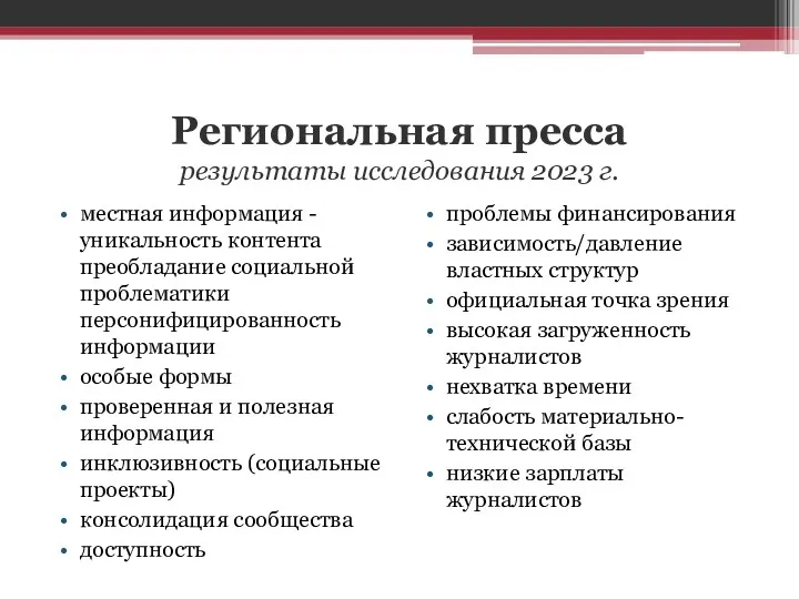 Региональная пресса результаты исследования 2023 г. местная информация - уникальность