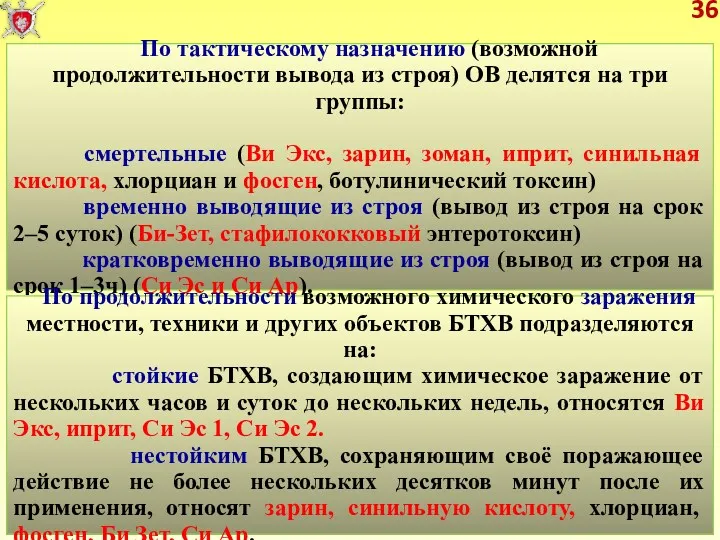 36 По тактическому назначению (возможной продолжительности вывода из строя) ОВ