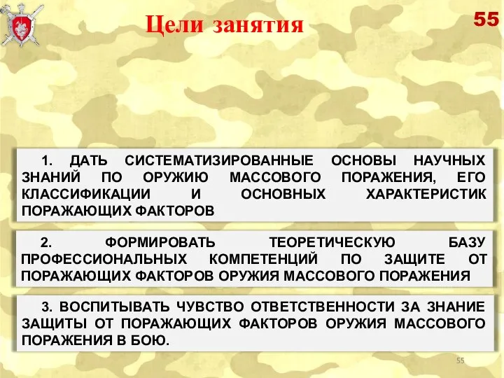 1. ДАТЬ СИСТЕМАТИЗИРОВАННЫЕ ОСНОВЫ НАУЧНЫХ ЗНАНИЙ ПО ОРУЖИЮ МАССОВОГО ПОРАЖЕНИЯ,