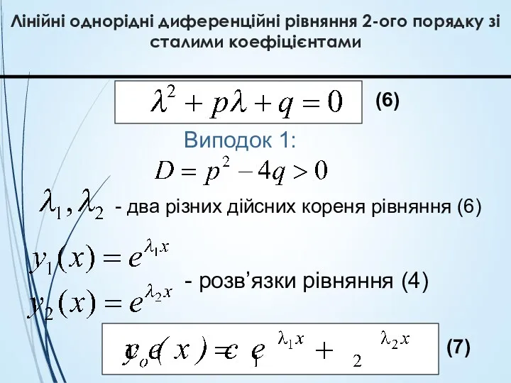 Лінійні однорідні диференційні рівняння 2-ого порядку зі сталими коефіцієнтами Виподок
