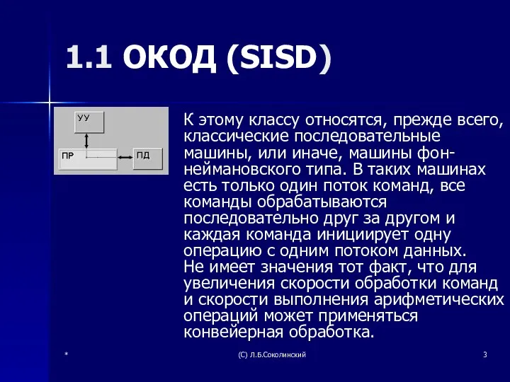 * (С) Л.Б.Соколинский 1.1 ОКОД (SISD) К этому классу относятся, прежде всего, классические