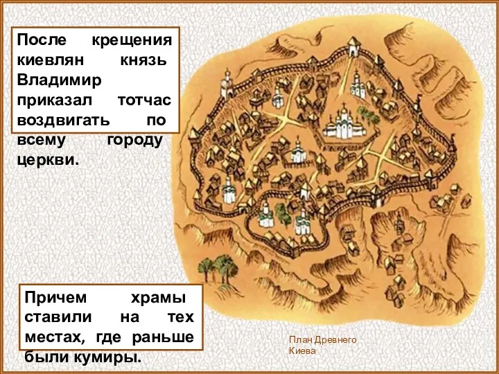 После крещения киевлян князь Владимир приказал тотчас воздвигать по всему городу церкви. Причем
