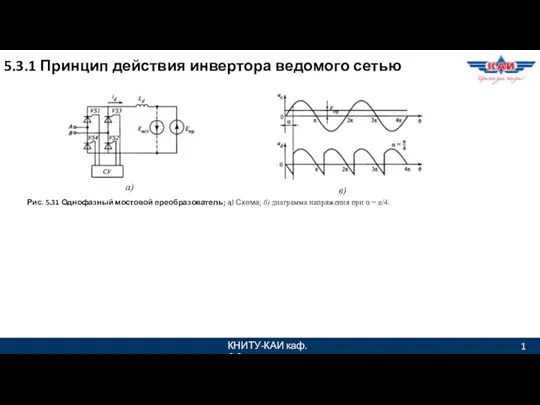 КНИТУ-КАИ каф. ЭО 1 в) а) 5.3.1 Принцип действия инвертора ведомого сетью Рис.