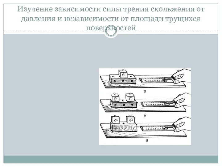 Изучение зависимости силы трения скольжения от давления и независимости от площади трущихся поверхностей