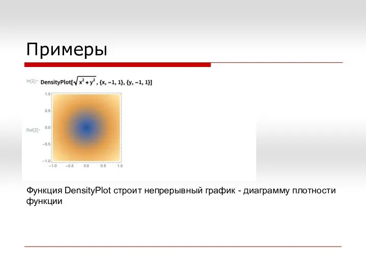 Примеры Функция DensityPlot строит непрерывный график - диаграмму плотности функции