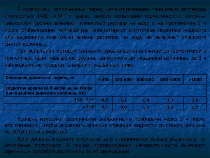 Уровень измеряют различными скважинными приборами через 3 ч после его