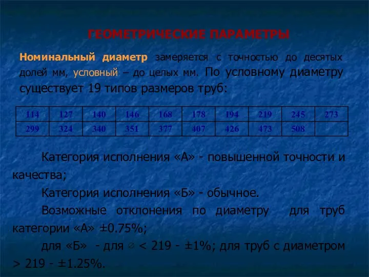 Номинальный диаметр замеряется с точностью до десятых долей мм, условный