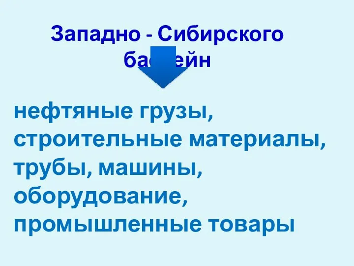 Западно - Сибирского бассейн нефтяные грузы, строительные материалы, трубы, машины, оборудование, промышленные товары