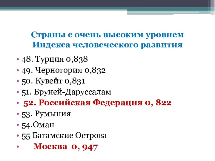 Страны с очень высоким уровнем Индекса человеческого развития 48. Турция