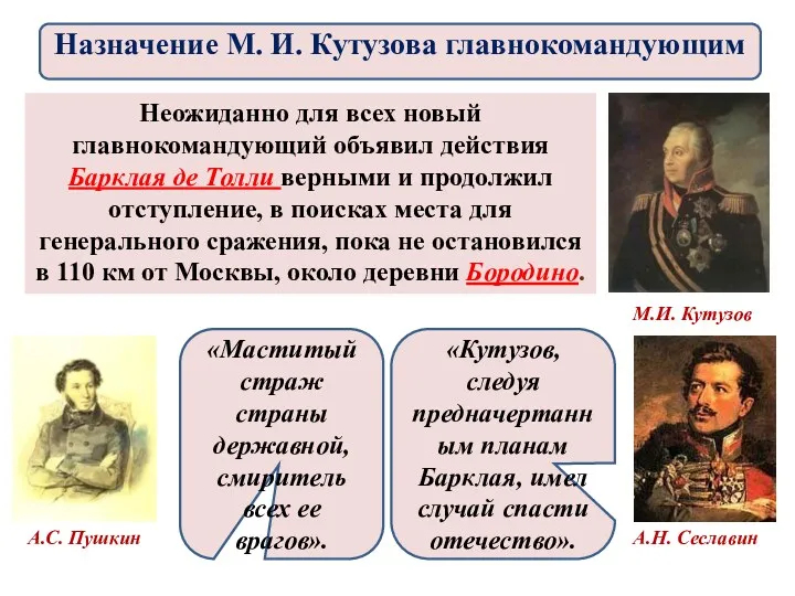 Неожиданно для всех новый главнокомандующий объявил действия Барклая де Толли