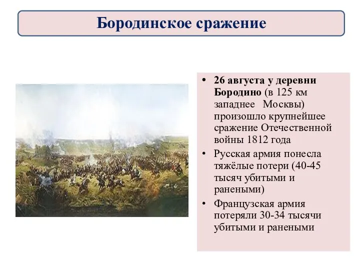 26 августа у деревни Бородино (в 125 км западнее Москвы)