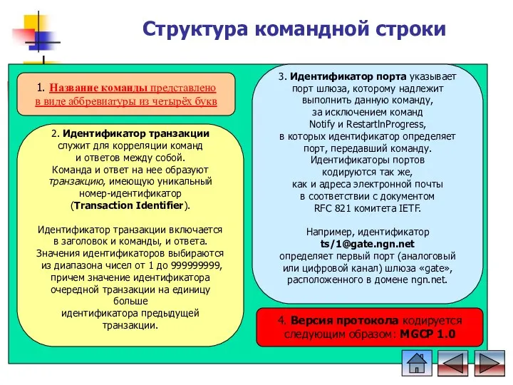 Структура командной строки 1. Название команды представлено в виде аббревиатуры