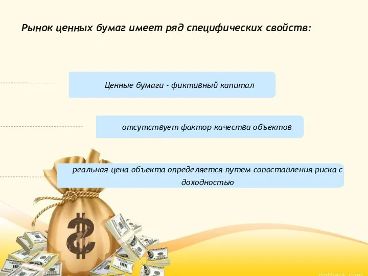 Ценные бумаги - фиктивный капитал отсутствует фактор качества объектов реальная