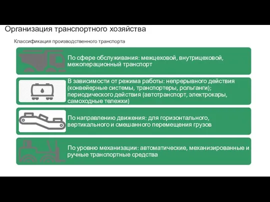 Организация транспортного хозяйства Классификация производственного транспорта