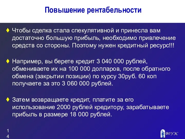 Повышение рентабельности Чтобы сделка стала спекулятивной и принесла вам достаточно