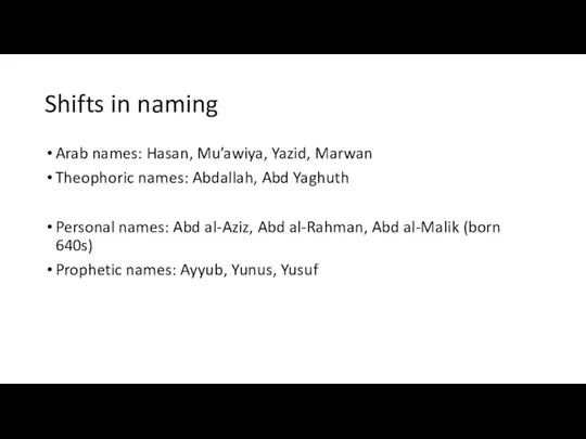 Shifts in naming Arab names: Hasan, Mu’awiya, Yazid, Marwan Theophoric