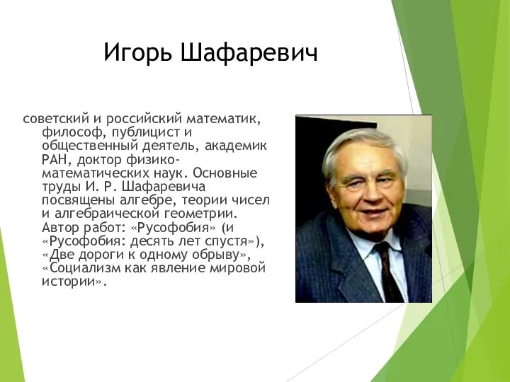 Игорь Шафаревич советский и российский математик, философ, публицист и общественный